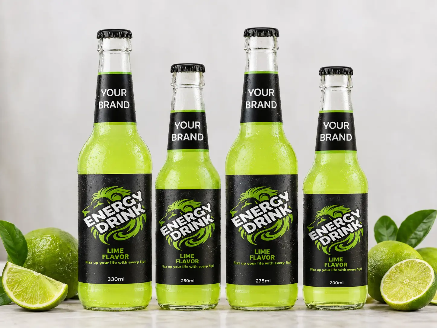 ENERGY DRINK Lime Flavor 330ml, 250ml, 275ml and 200ml glass bottles
